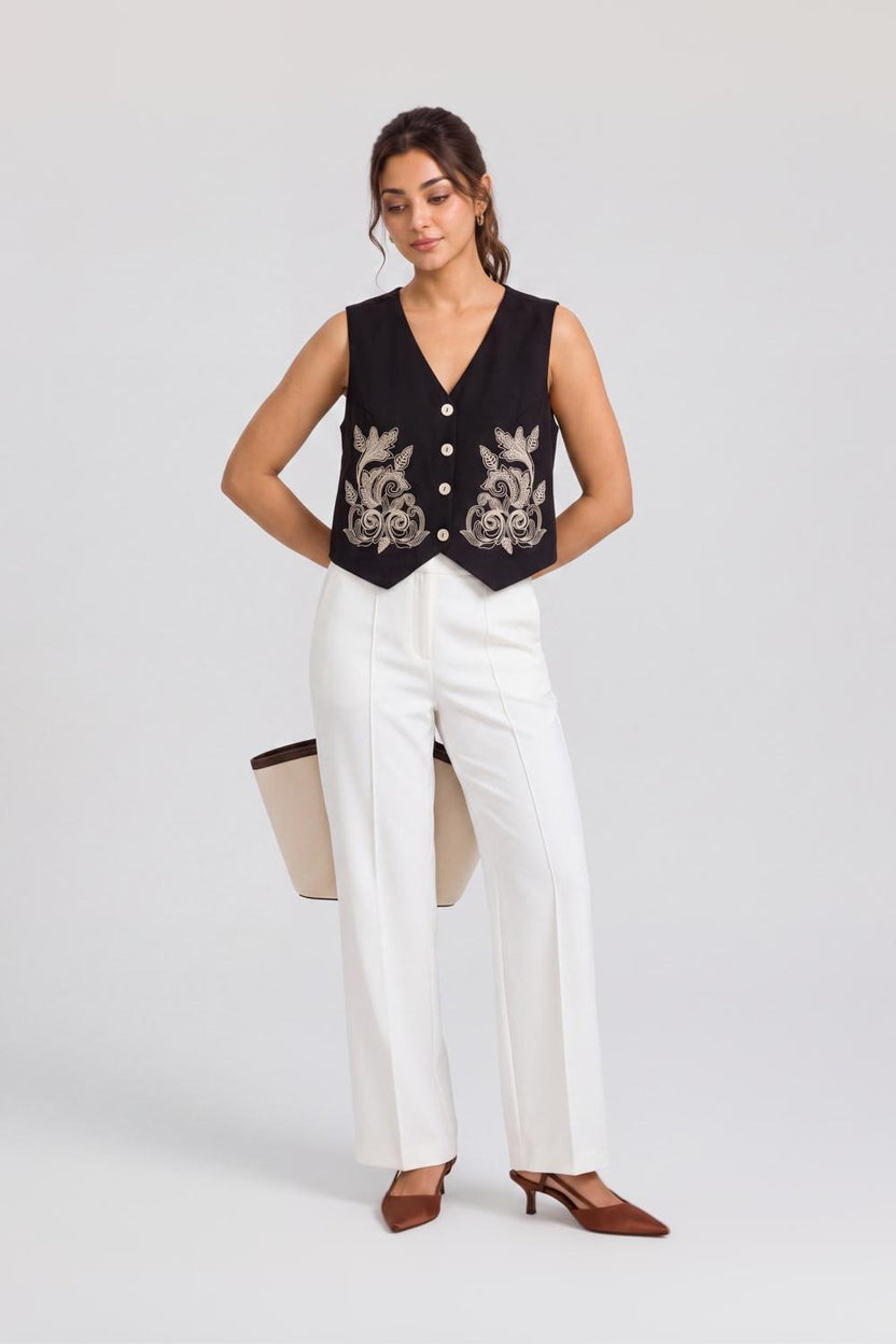Black Cotton Regular Fit Ethnic Top For Women - Image 6