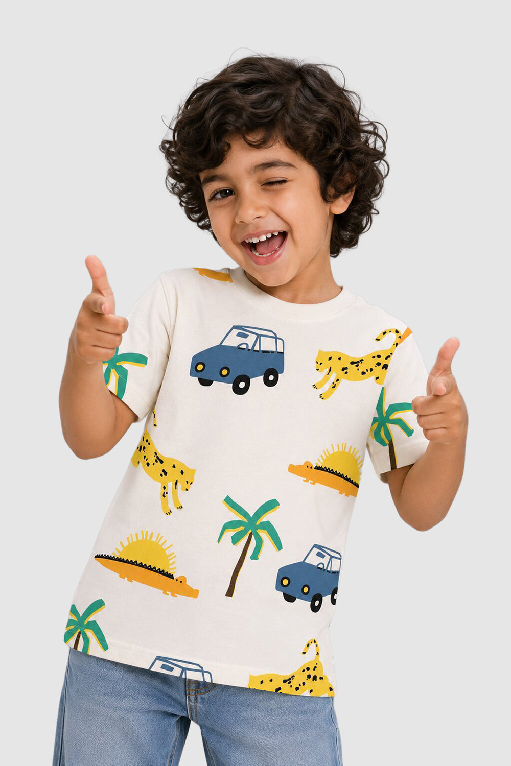 Off White Cotton Regular Fit T-Shirt For Boys - Image 1