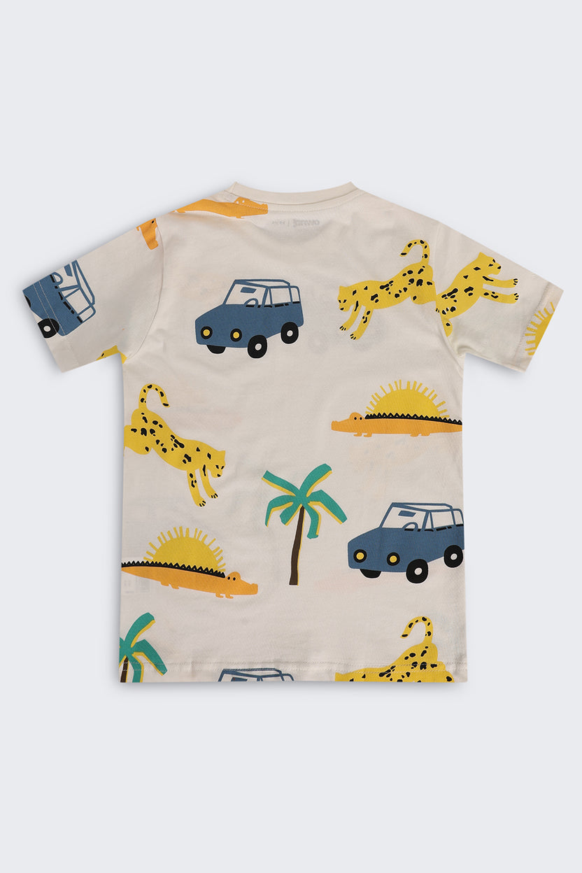 Off White Cotton Regular Fit T-Shirt For Boys - Image 3