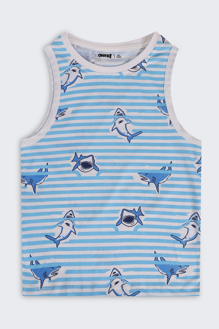 Light Blue Sharks Printed Cotton Regular Fit T-Shirt For Boys - Image 2