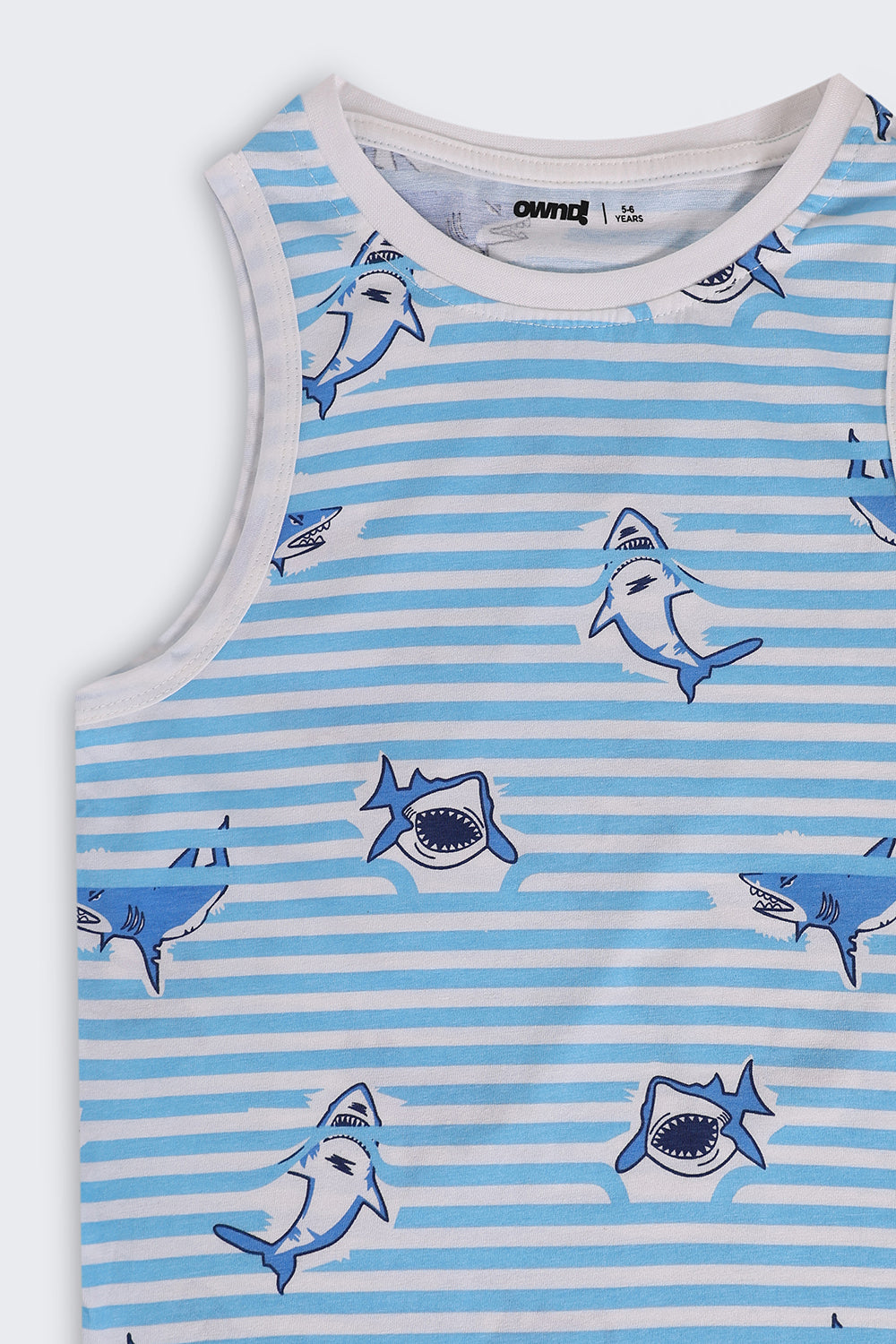 Light Blue Sharks Printed Cotton Regular Fit T-Shirt For Boys - Image 5