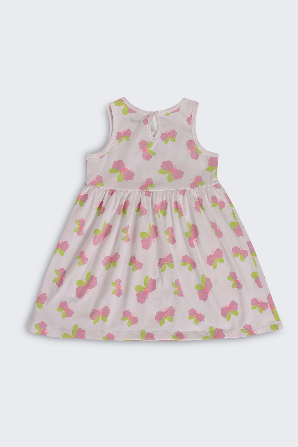 White Butterfly Printed Gathered Fit Dress For Girls - Image 3