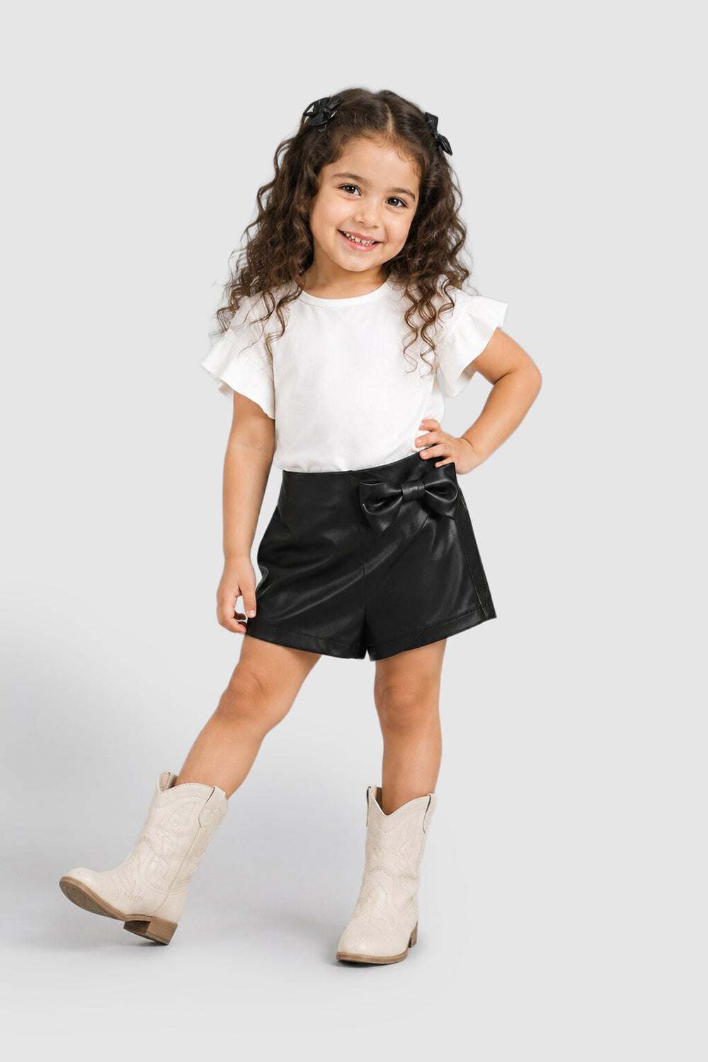 Black Mid Rise Regular Fit Shorts For Girls - Image 1