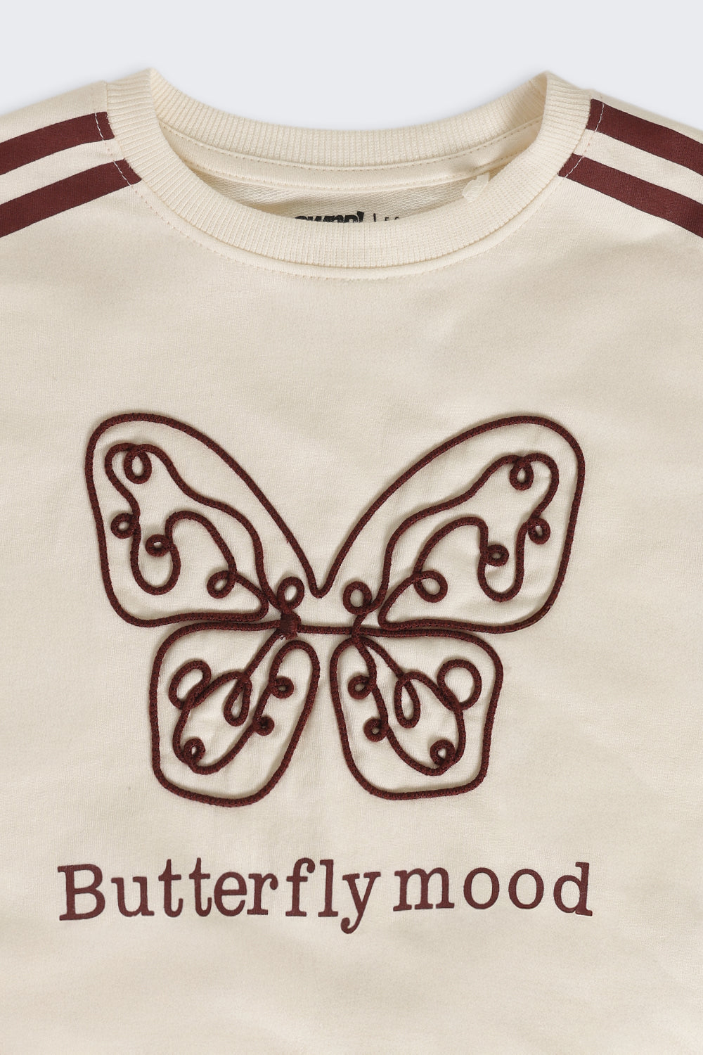 Cream Butterfly Embroidered Regular Fit Sweatshirt For Girls - Image 5