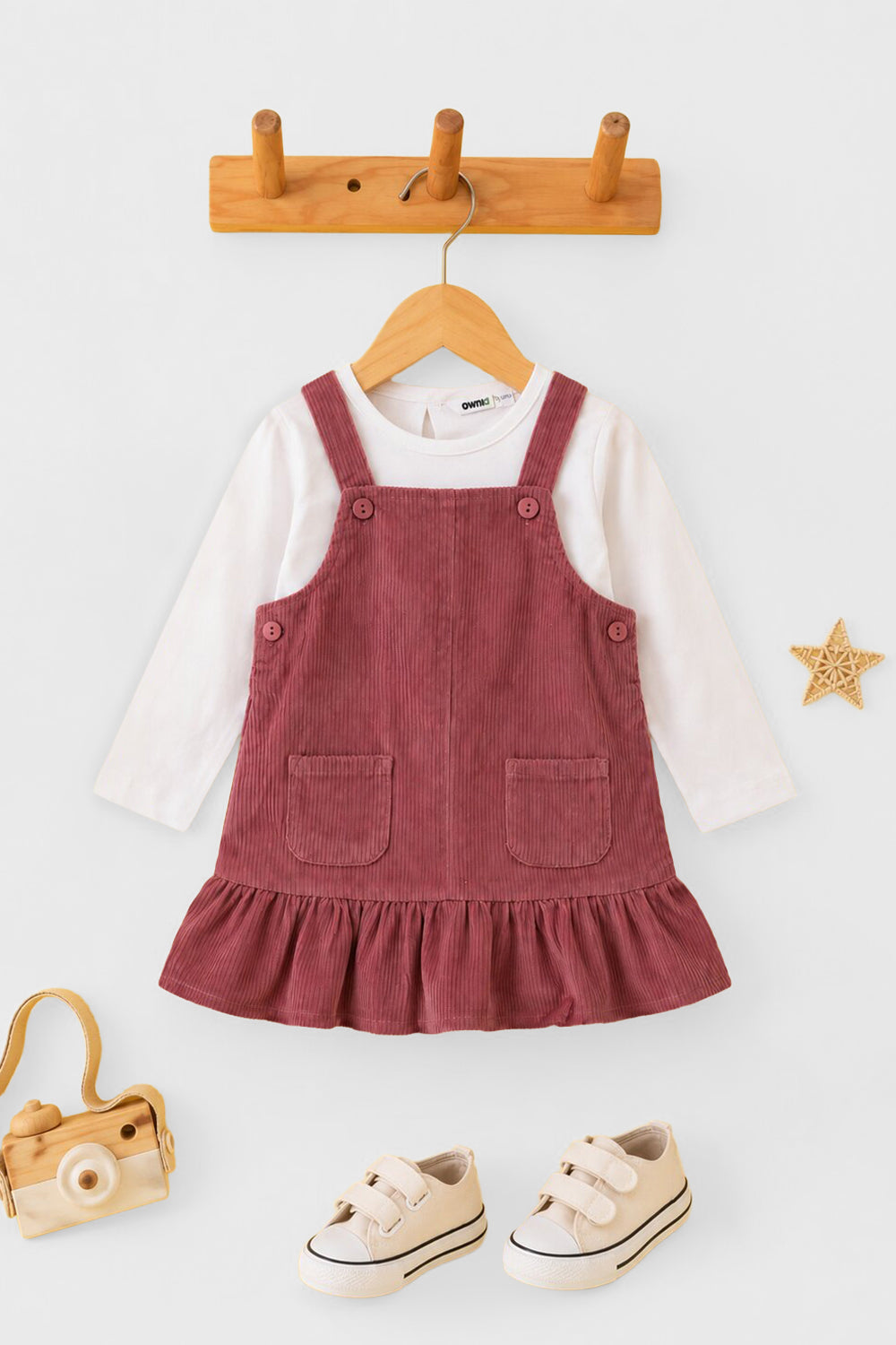 Pink Textured Regular Fit Dungaree and T-Shirt For Infant Girls - Image 1