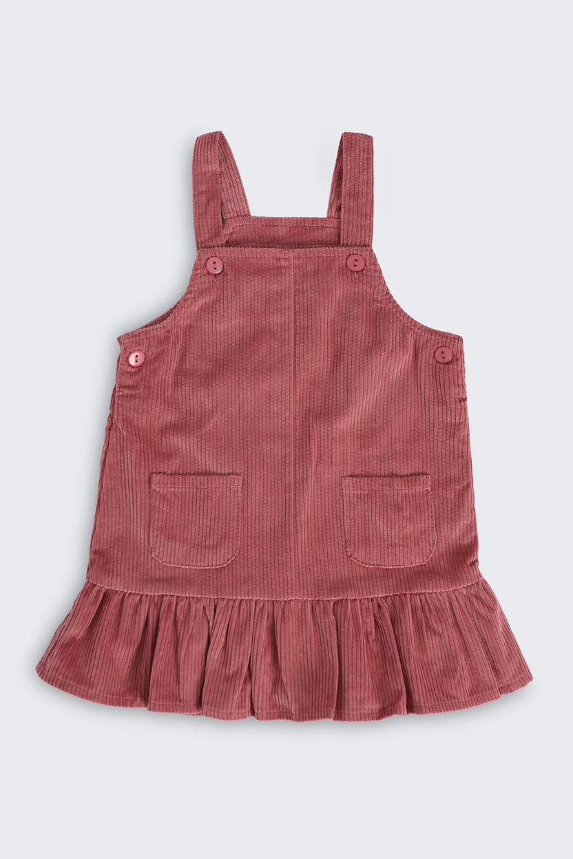 Pink Textured Regular Fit Dungaree and T-Shirt For Infant Girls - Image 4