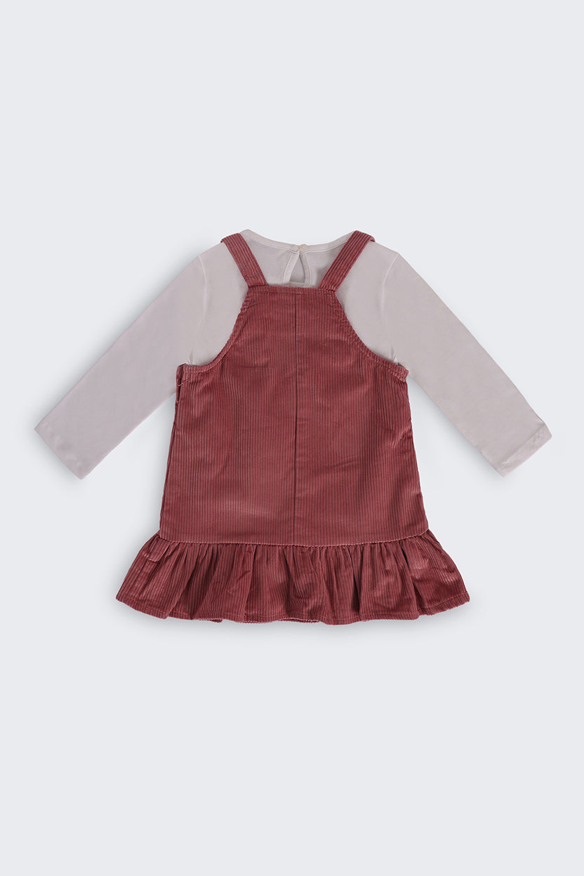 Pink Textured Regular Fit Dungaree and T-Shirt For Infant Girls - Image 5