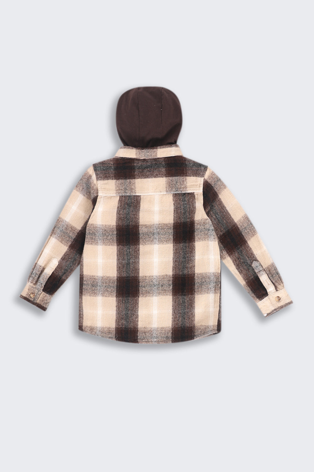 Beige and Black Regular Hooded Check Shacket Shirt For Boys - Image 3