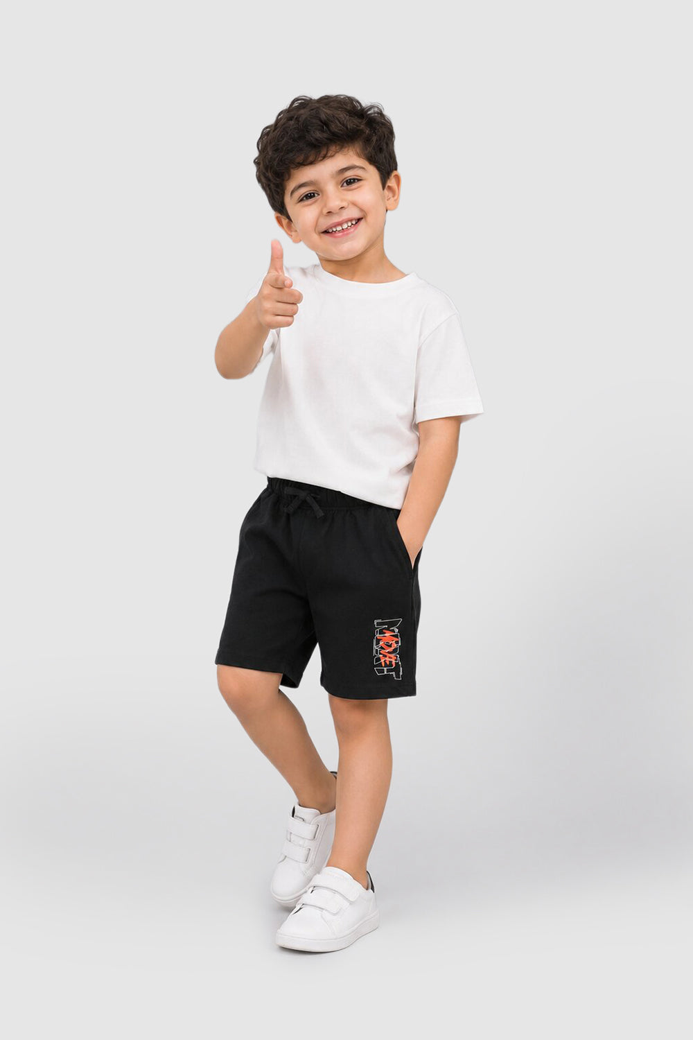 Kid Boy Regular Black Graphic Knit Shorts - Image 1