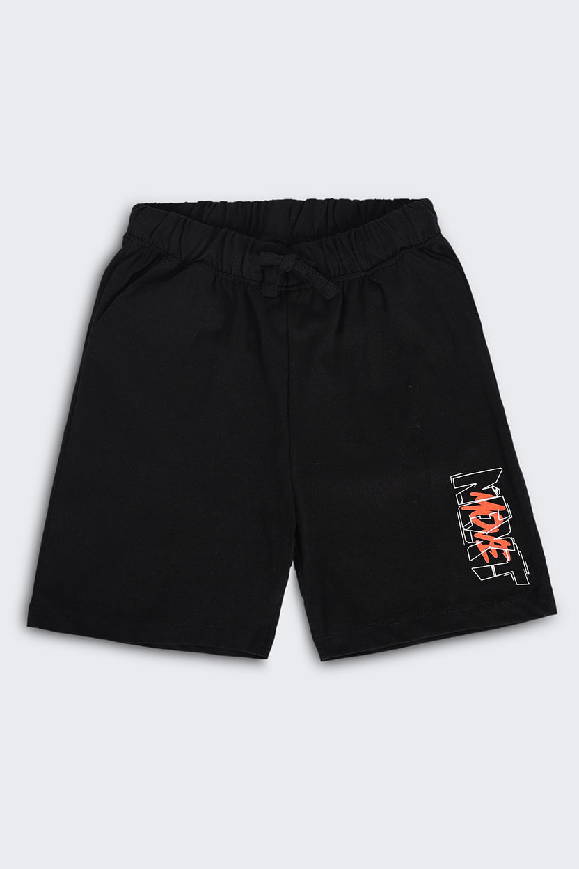 Kid Boy Regular Black Graphic Knit Shorts - Image 2