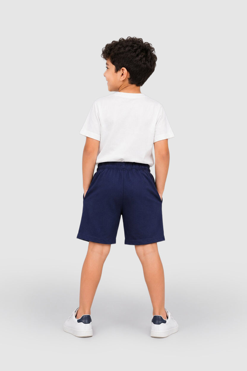 Kid Boy Regular Navy Graphic Knit Shorts - Image 4