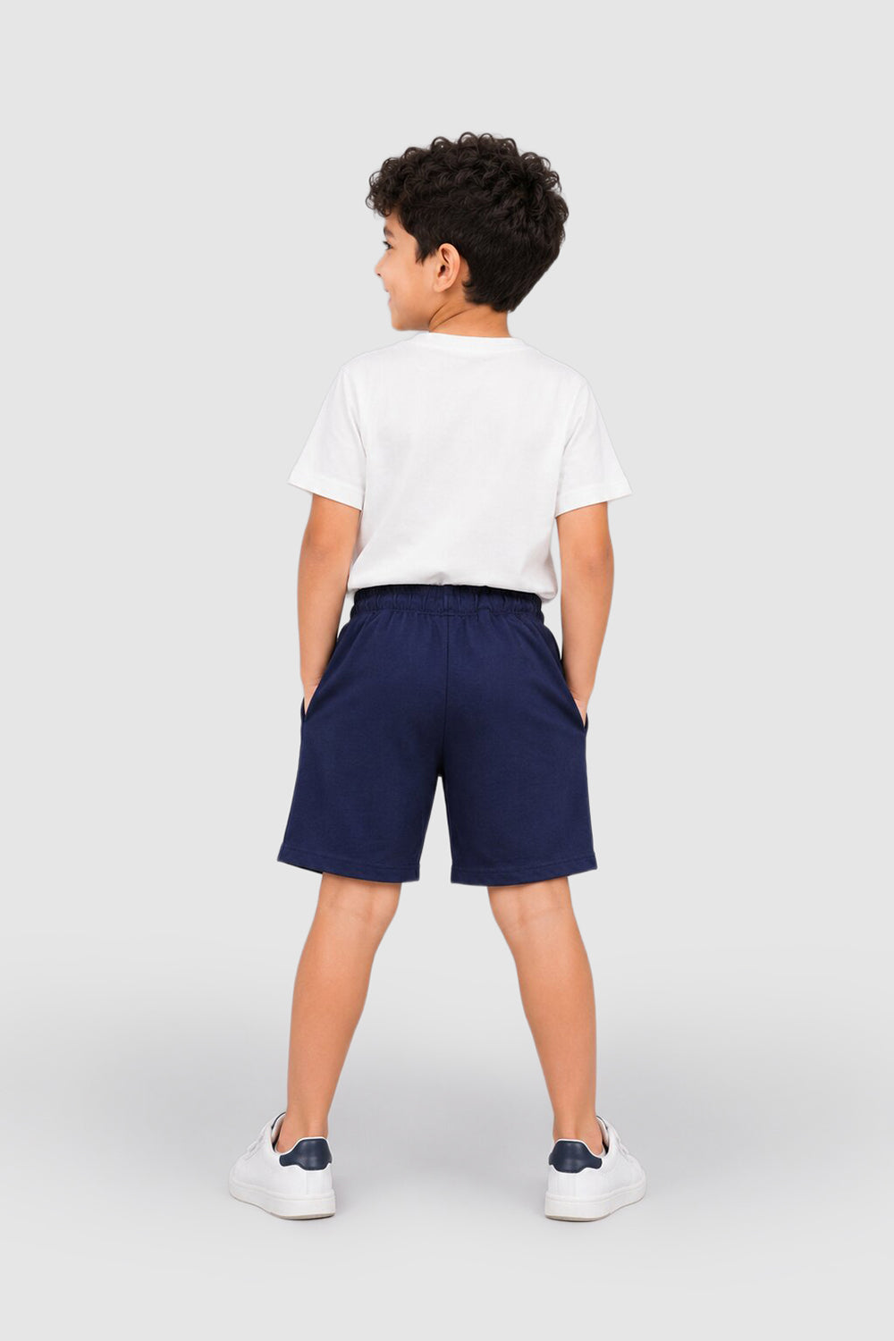 Kid Boy Regular Navy Graphic Knit Shorts - Image 4