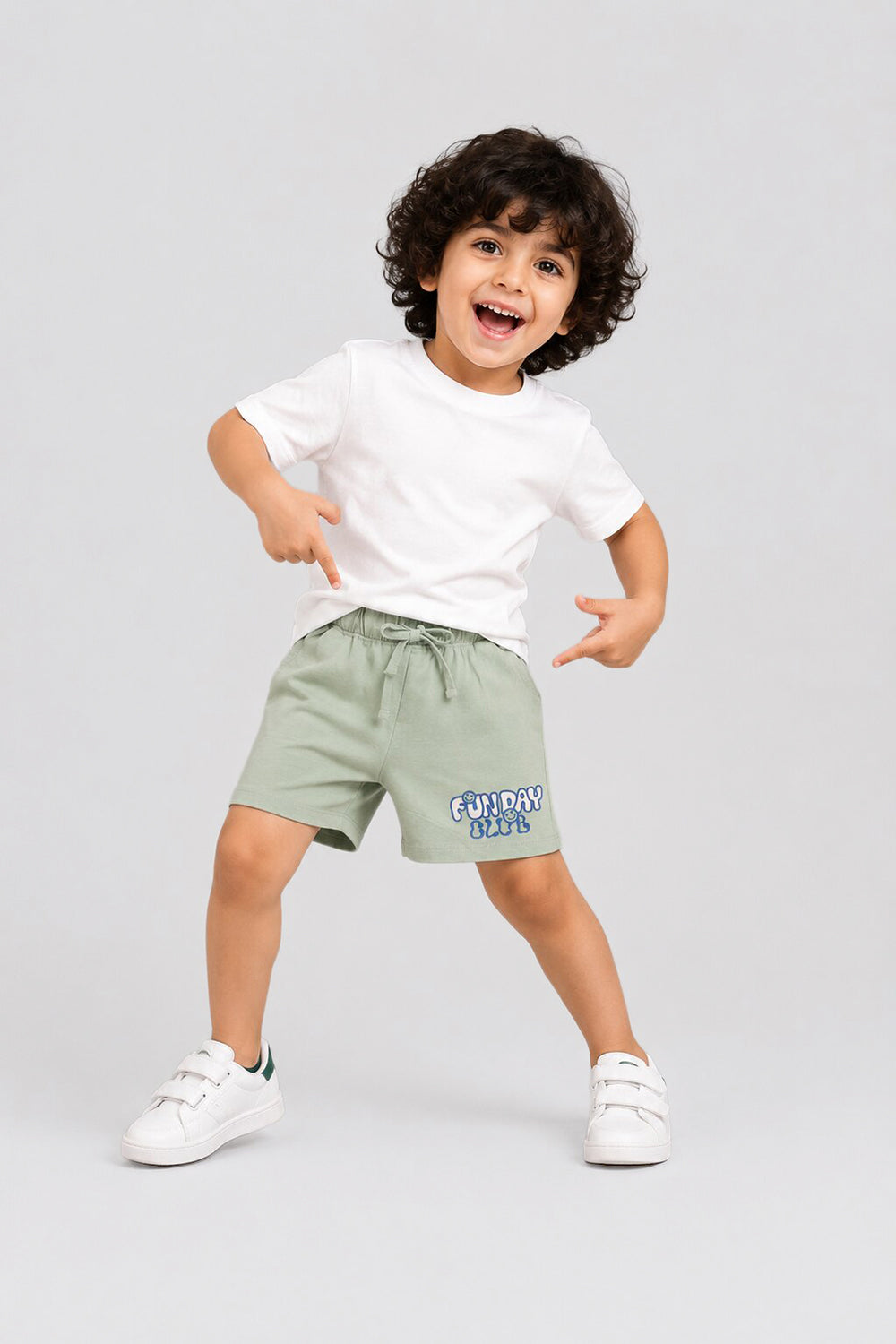 Kid Boy Regular Green Graphic Knit Shorts - Image 1