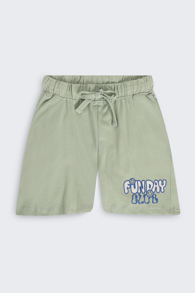 Kid Boy Regular Green Graphic Knit Shorts - Image 2