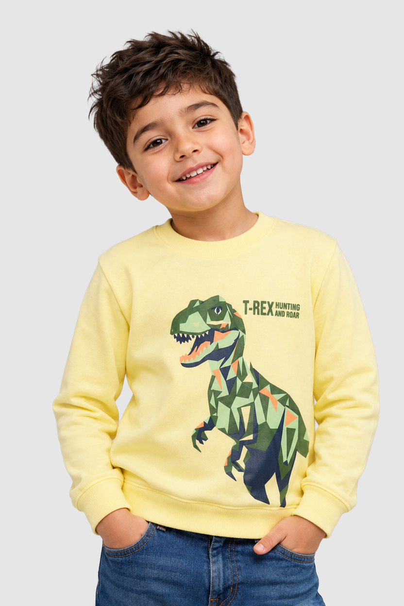 Yellow Dinosaur Print Regular Fit Sweatshirt For Boys - Image 1