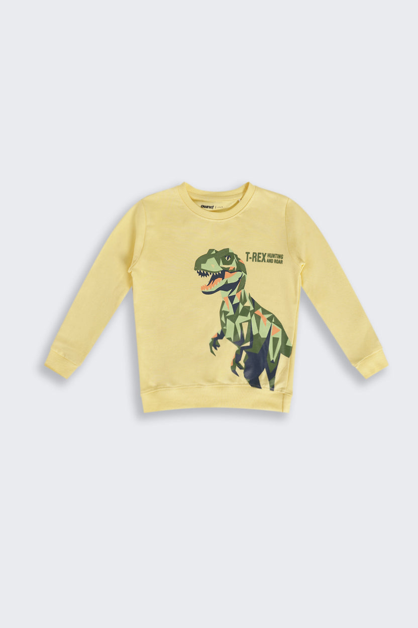 Yellow Dinosaur Print Regular Fit Sweatshirt For Boys - Image 2
