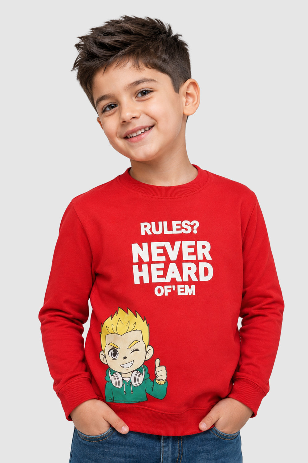 Red Graphic Regular Fit Sweatshirt For Boys - Image 1