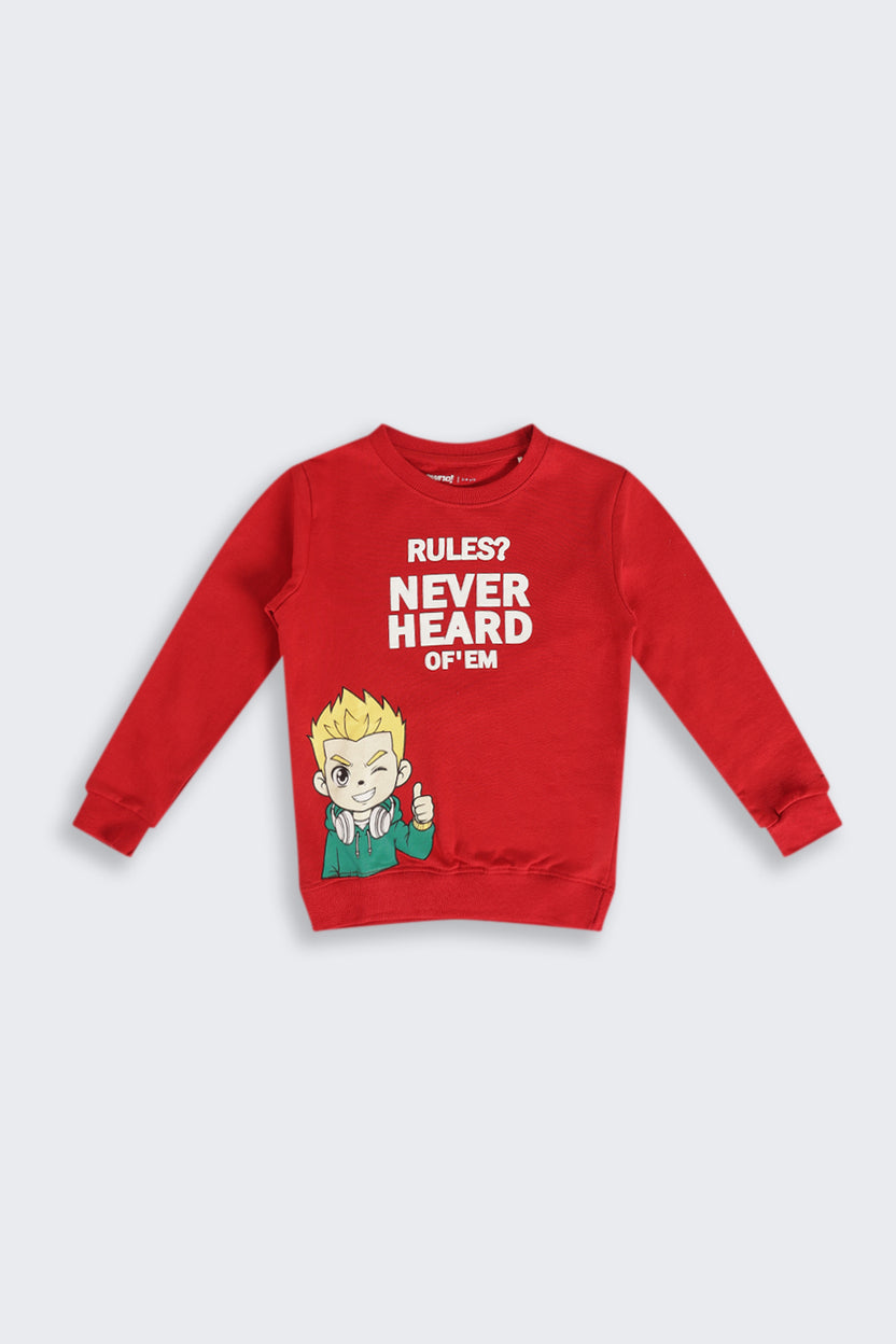 Red Graphic Regular Fit Sweatshirt For Boys - Image 2