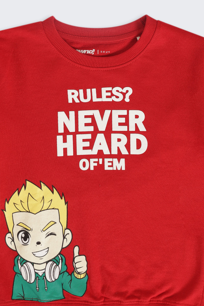 Red Graphic Regular Fit Sweatshirt For Boys - Image 5