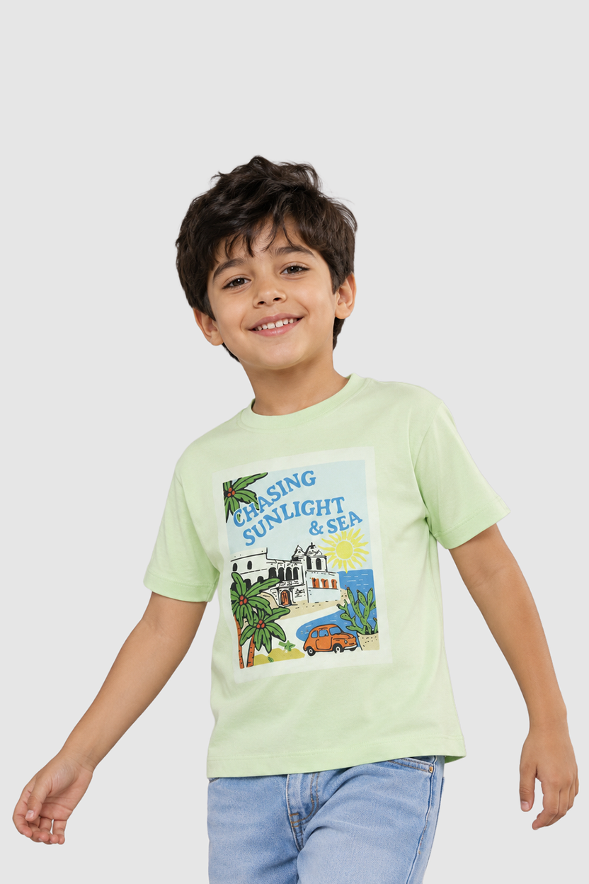 Light Green Graphic Regular Fit T-Shirt For Boys - Image 1