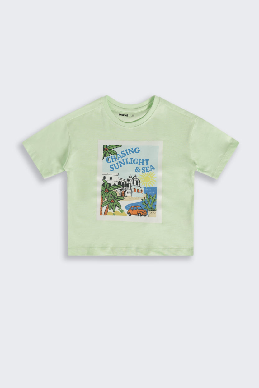Light Green Graphic Regular Fit T-Shirt For Boys - Image 2