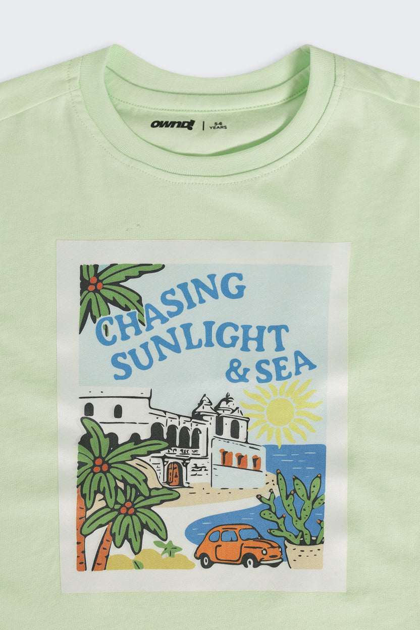 Light Green Graphic Regular Fit T-Shirt For Boys - Image 5