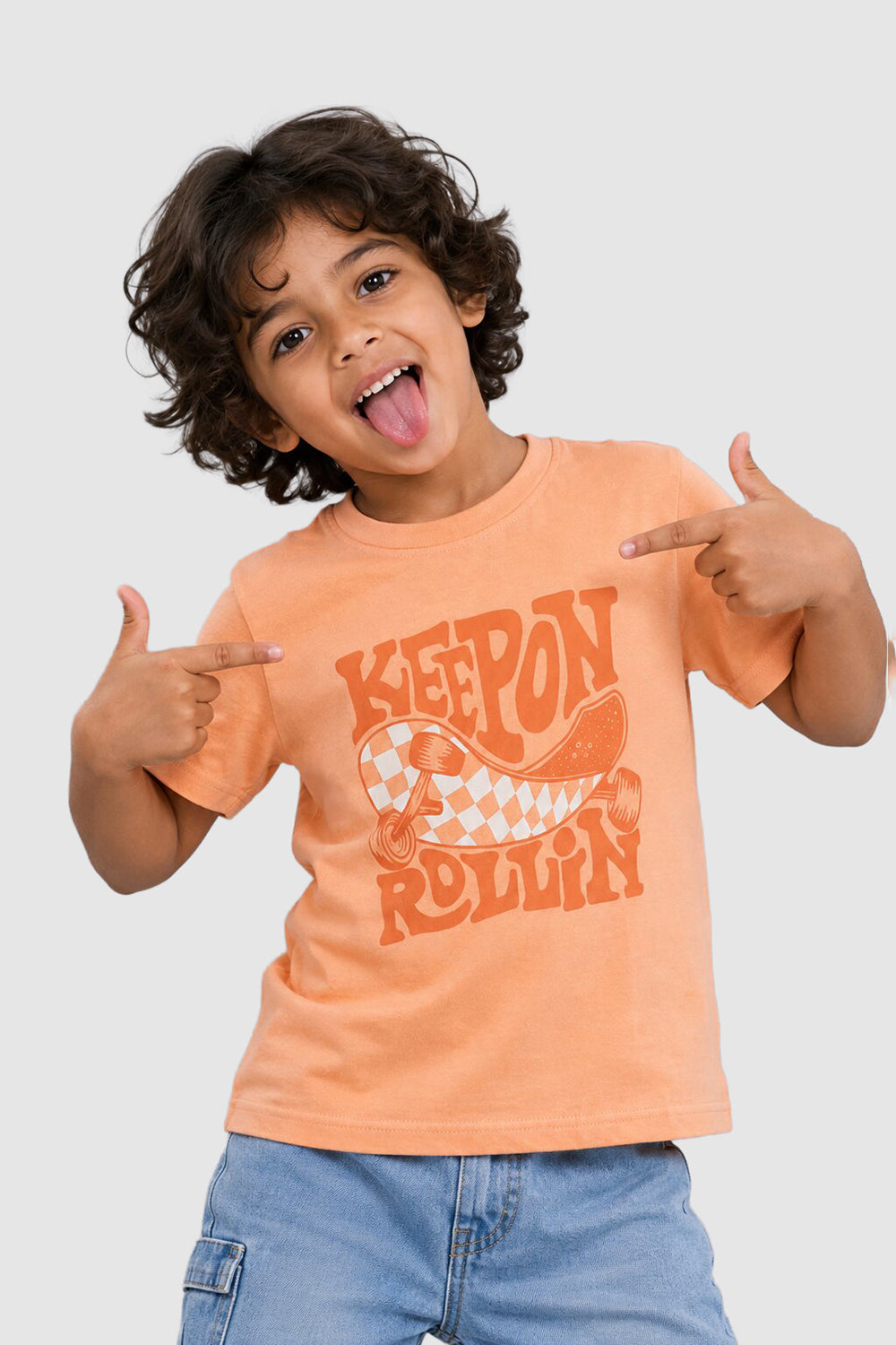 Orange Typographic Cotton Regular Fit T-Shirt For Boys - Image 1