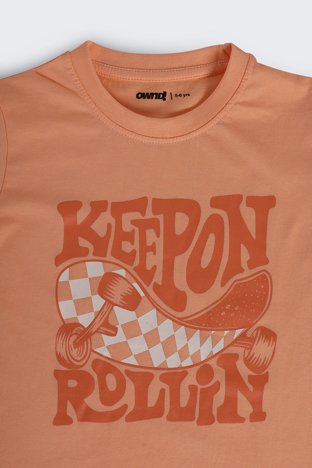 Orange Typographic Cotton Regular Fit T-Shirt For Boys - Image 5