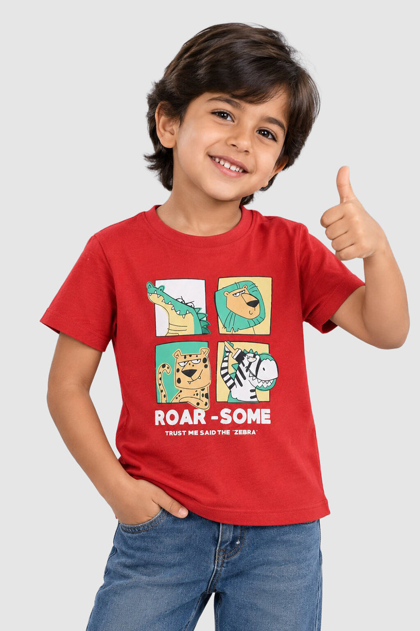 Red Cartoon Regular Fit T-Shirt For Boys - Image 1