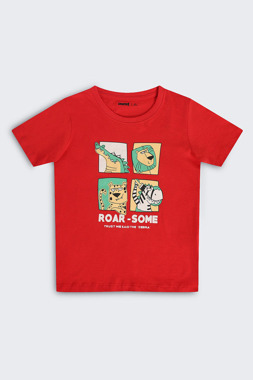 Red Cartoon Regular Fit T-Shirt For Boys - Image 2