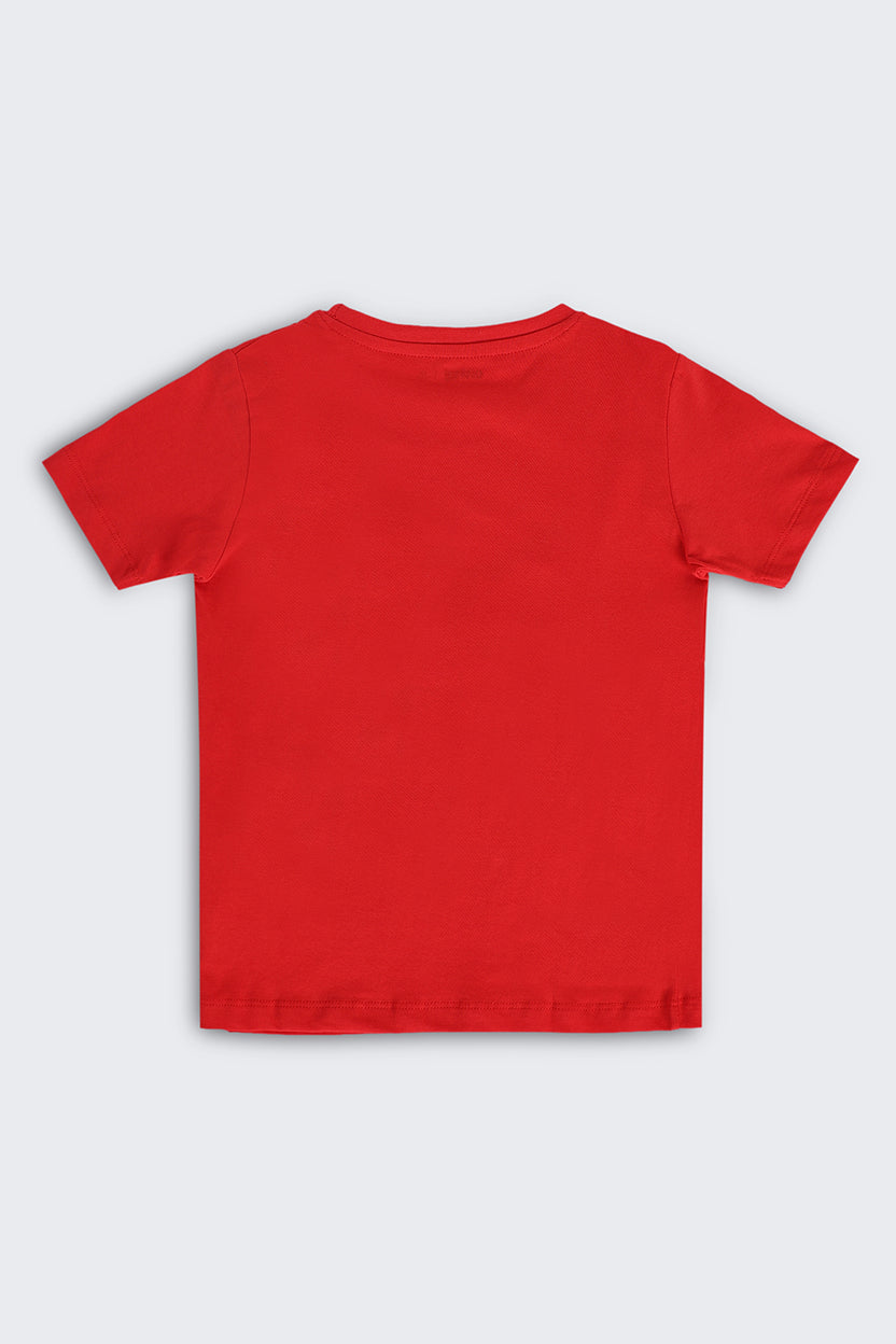 Red Cartoon Regular Fit T-Shirt For Boys - Image 3