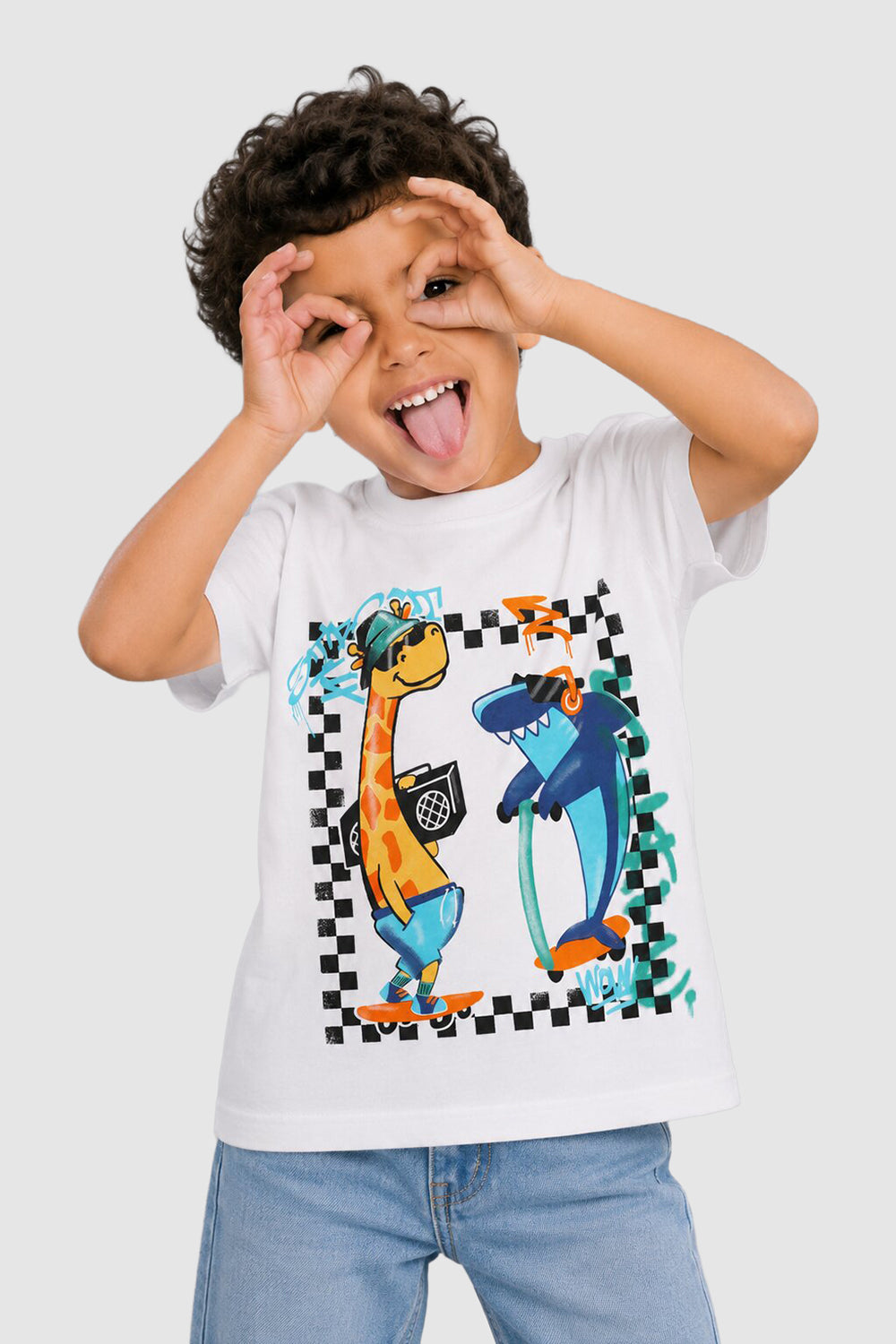 White Cartoon Regular Fit T-Shirt For Boys - Image 1
