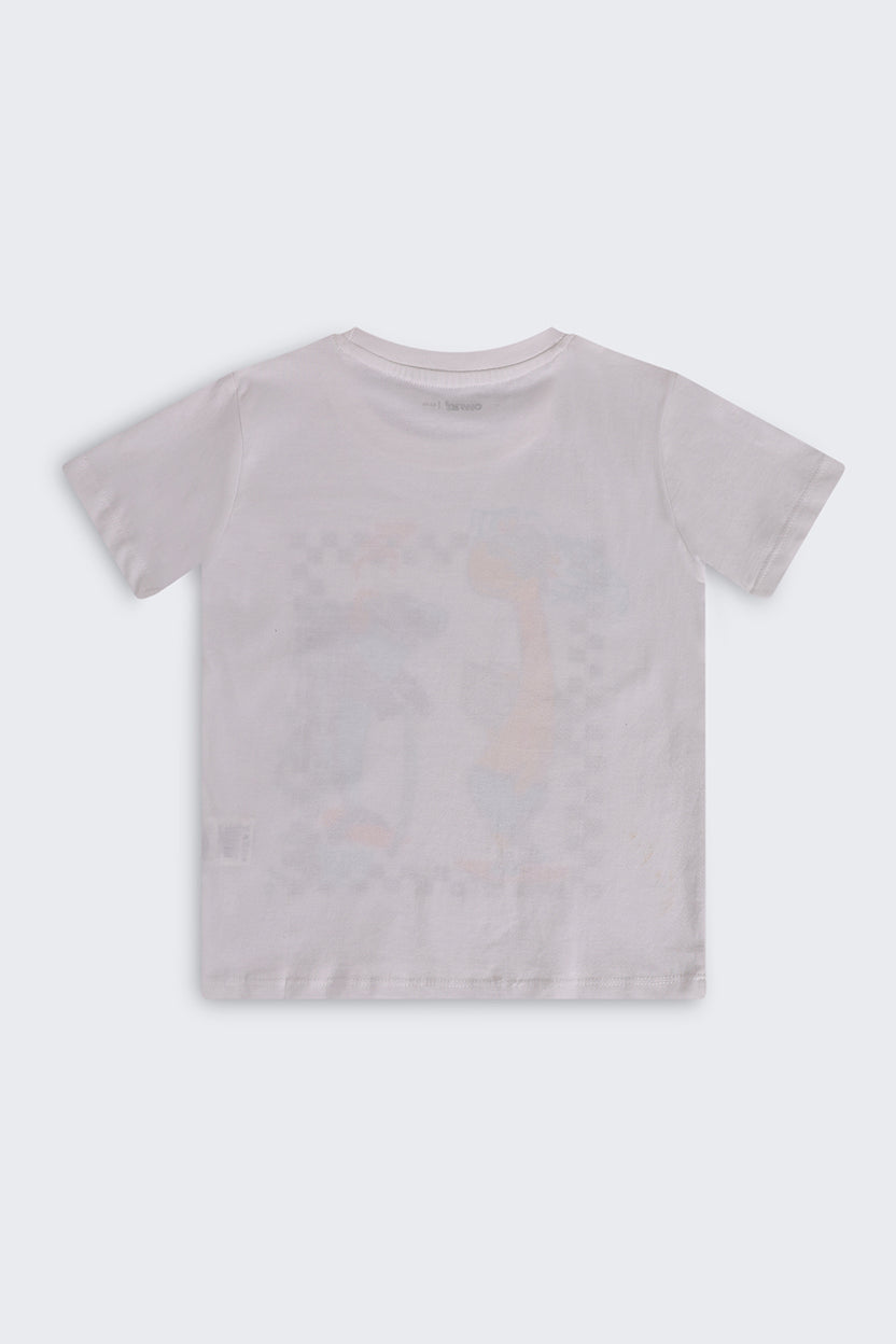White Cartoon Regular Fit T-Shirt For Boys - Image 3