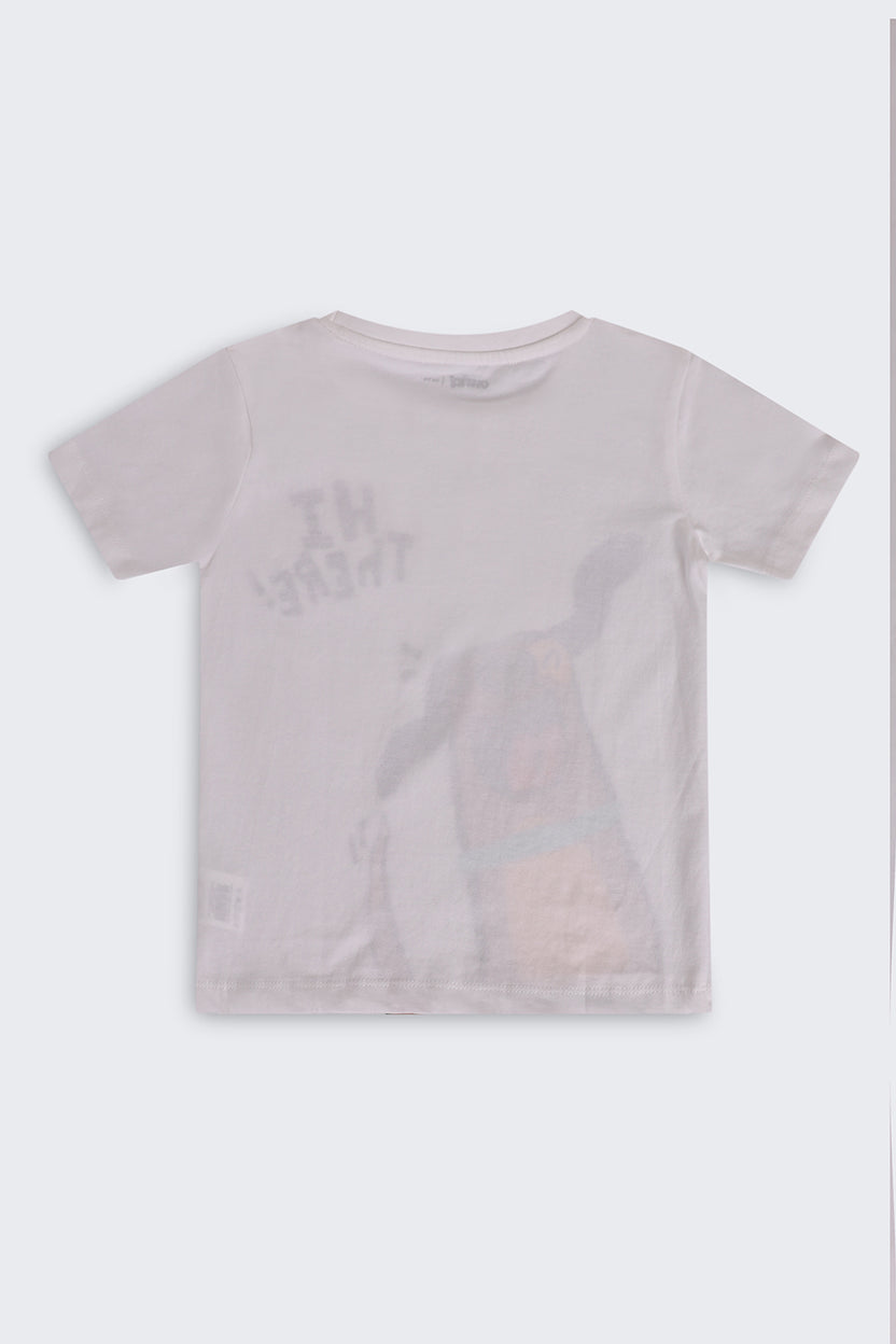 White Cartoon Regular Fit T-Shirt For Boys - Image 3