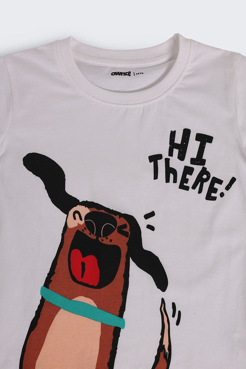 White Cartoon Regular Fit T-Shirt For Boys - Image 5