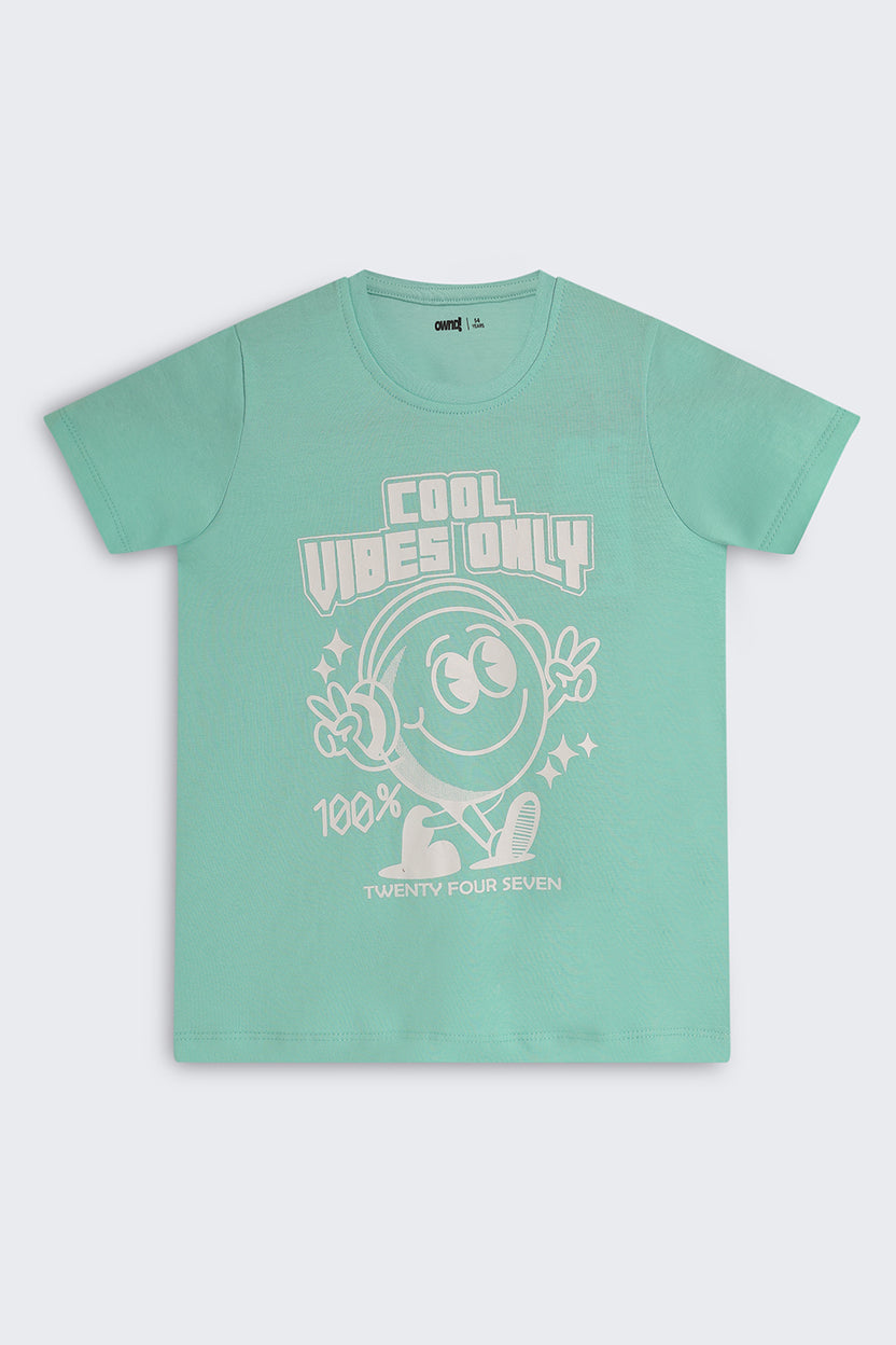 Green Cotton Regular Fit T-Shirt For Boys - Image 2