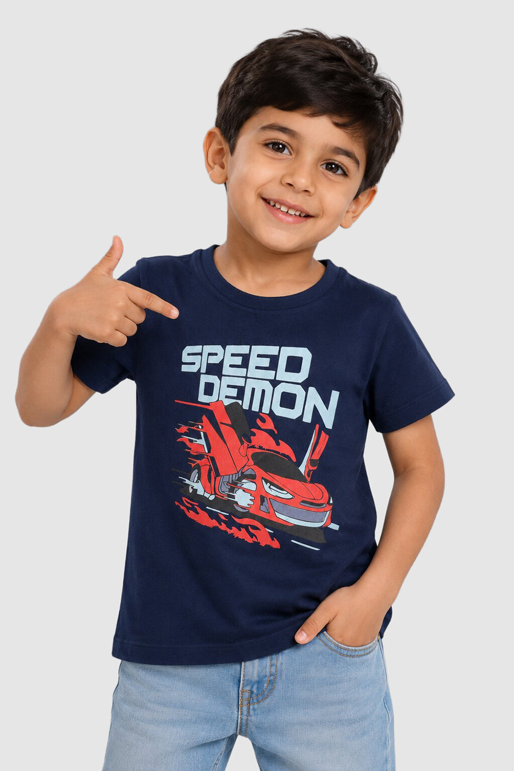 Navy Cars Regular Fit T-Shirt For Boys - Image 1