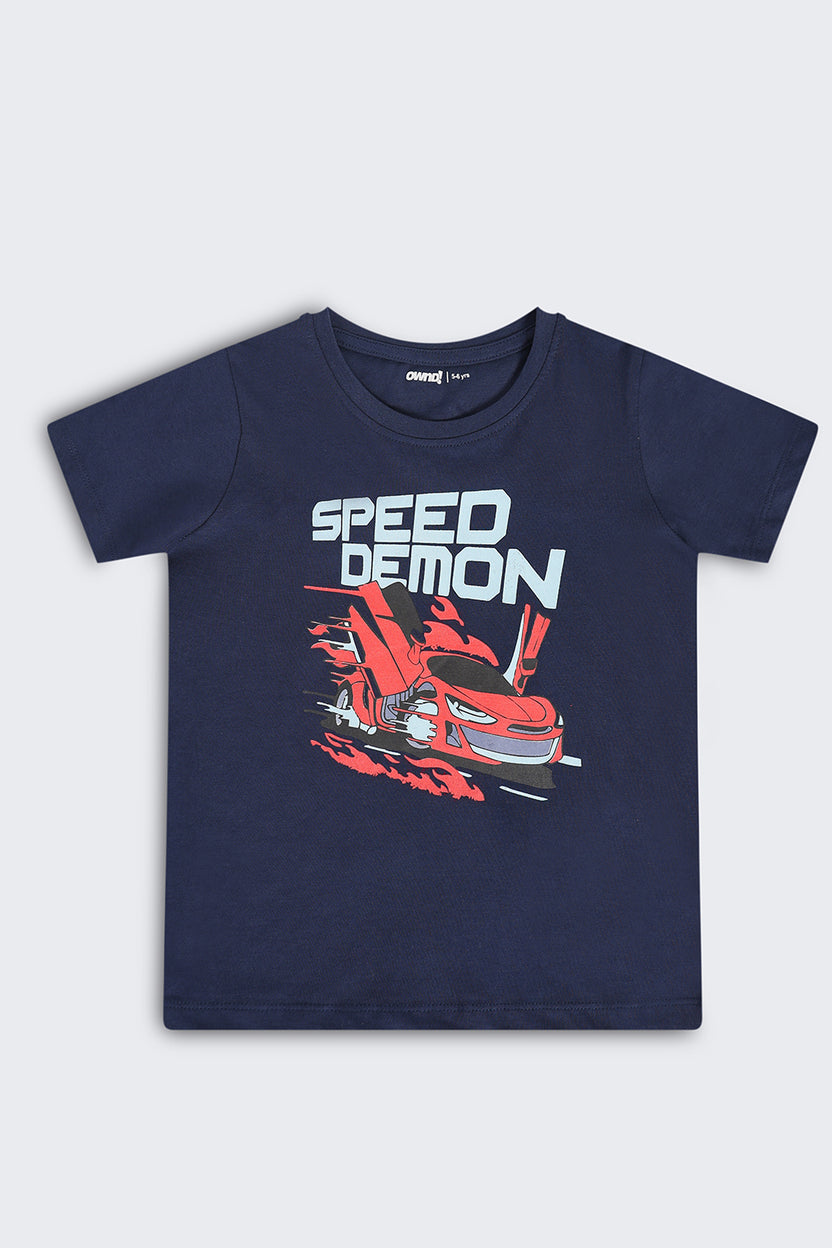 Navy Cars Regular Fit T-Shirt For Boys - Image 2