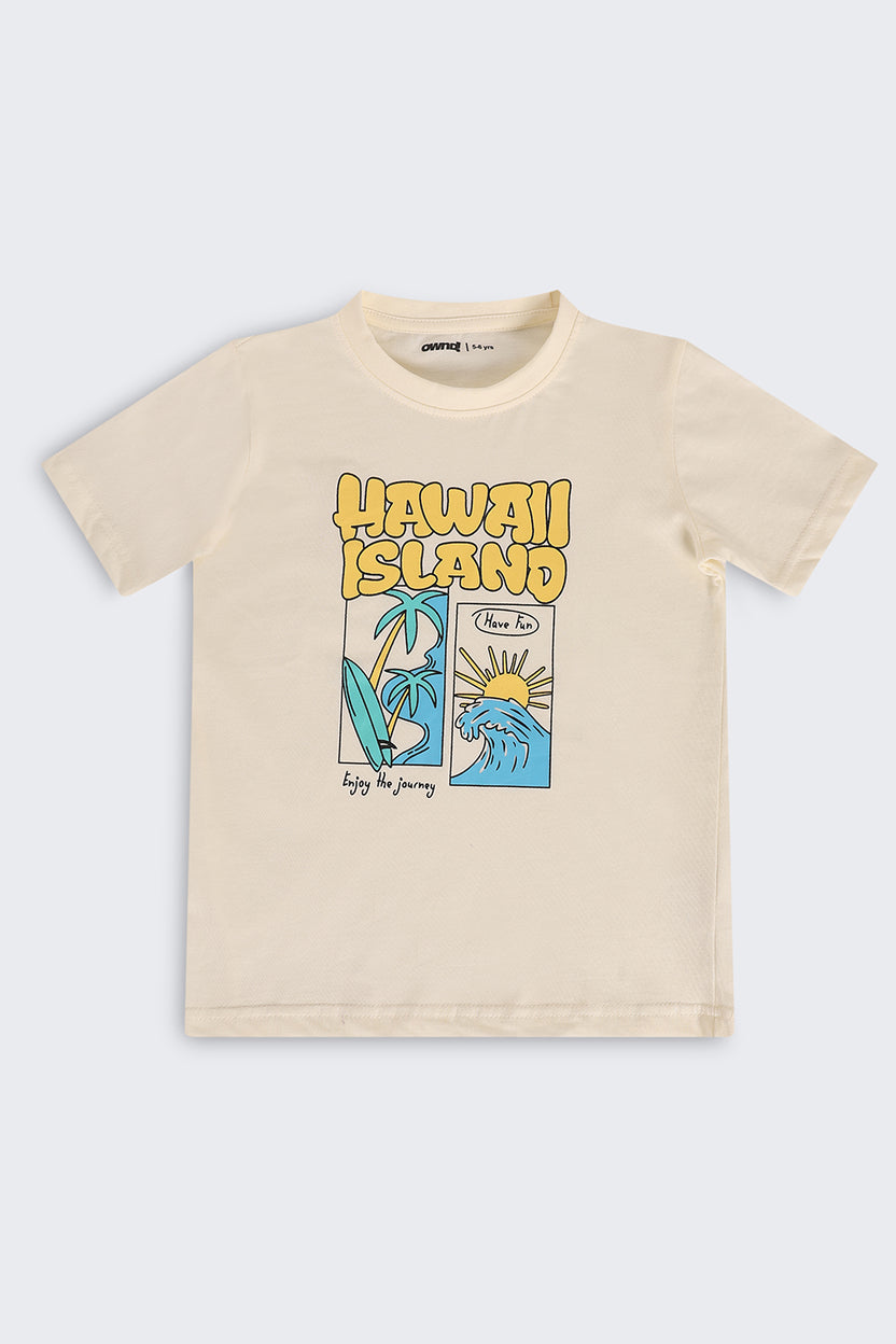 Beige Cotton Regular Fit T-Shirt For Boys - Image 2
