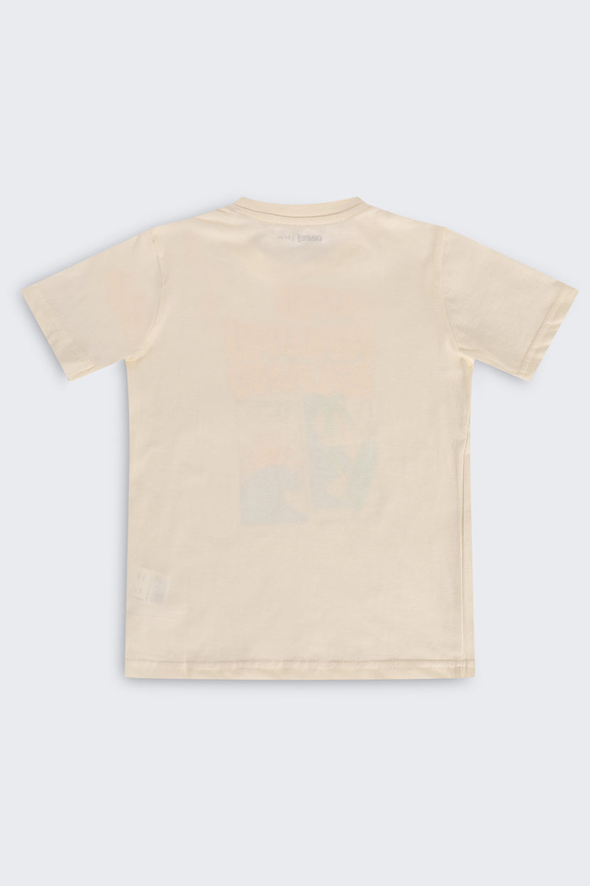 Beige Cotton Regular Fit T-Shirt For Boys - Image 3