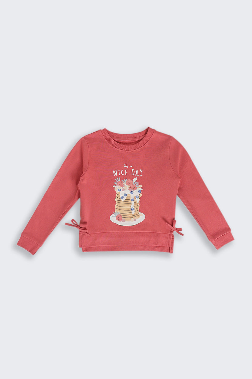 Pink Conversational Regular Fit Sweatshirt For Girls - Image 2
