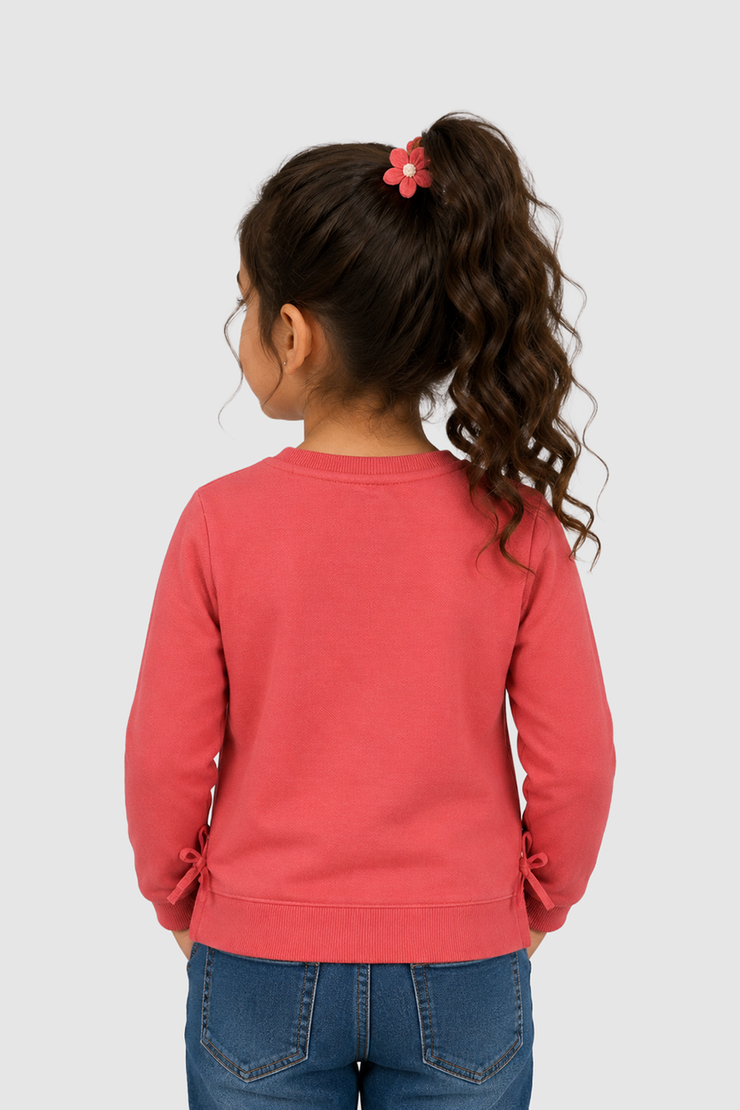 Pink Conversational Regular Fit Sweatshirt For Girls - Image 4