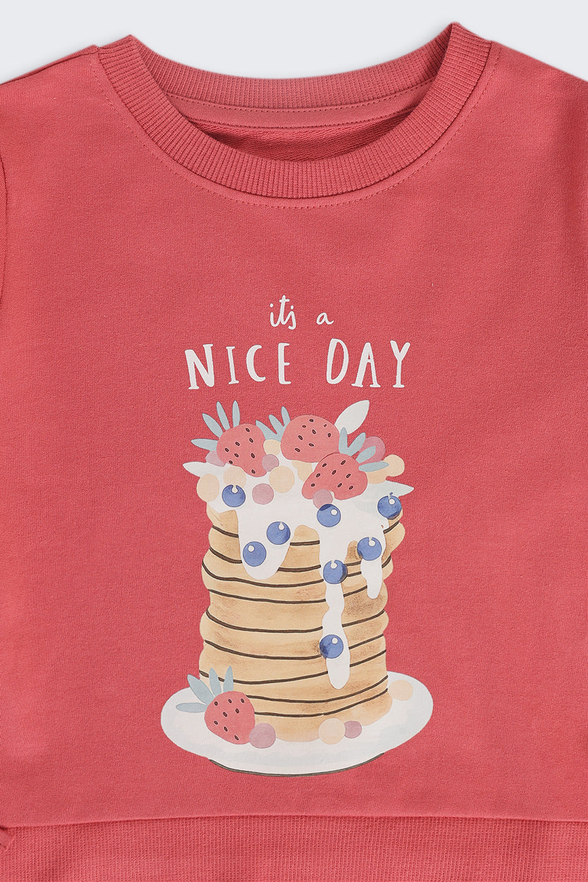 Pink Conversational Regular Fit Sweatshirt For Girls - Image 5