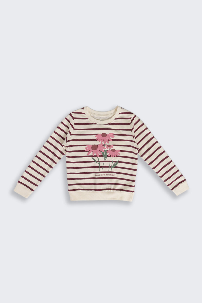 Cream Floral Cotton Regular Fit Sweatshirt For Girls - Image 2