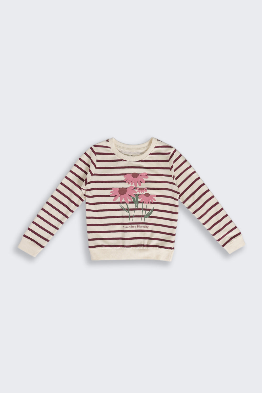 Cream Floral Cotton Regular Fit Sweatshirt For Girls - Image 2