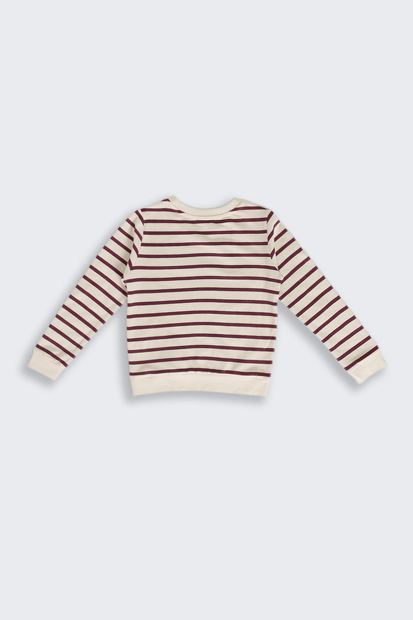 Cream Floral Cotton Regular Fit Sweatshirt For Girls - Image 3