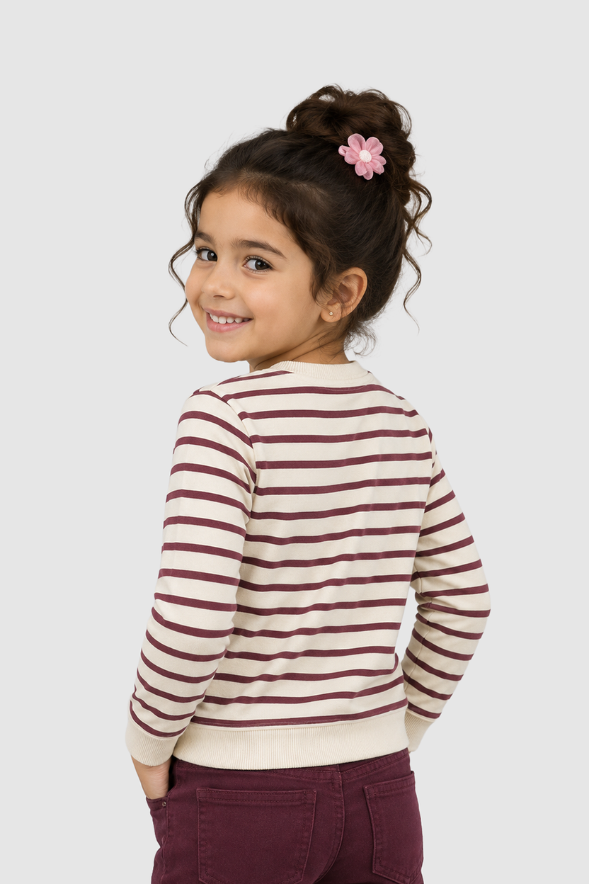 Cream Floral Cotton Regular Fit Sweatshirt For Girls - Image 4