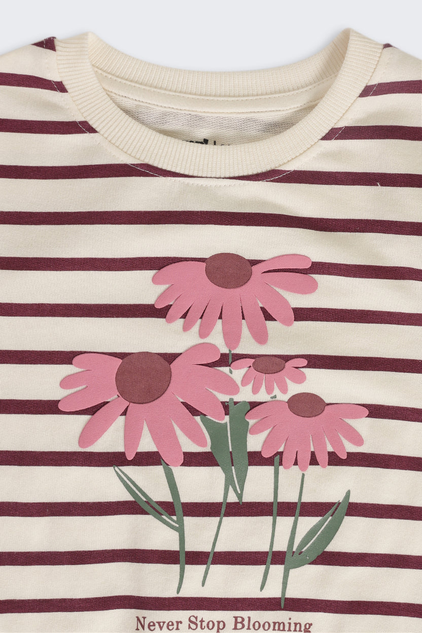 Cream Floral Cotton Regular Fit Sweatshirt For Girls - Image 5