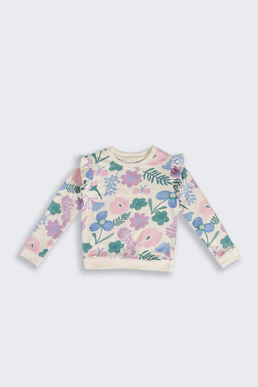 Multi Coloured Floral Ruffle Regular Fit Sweatshirt For Girls - Image 2