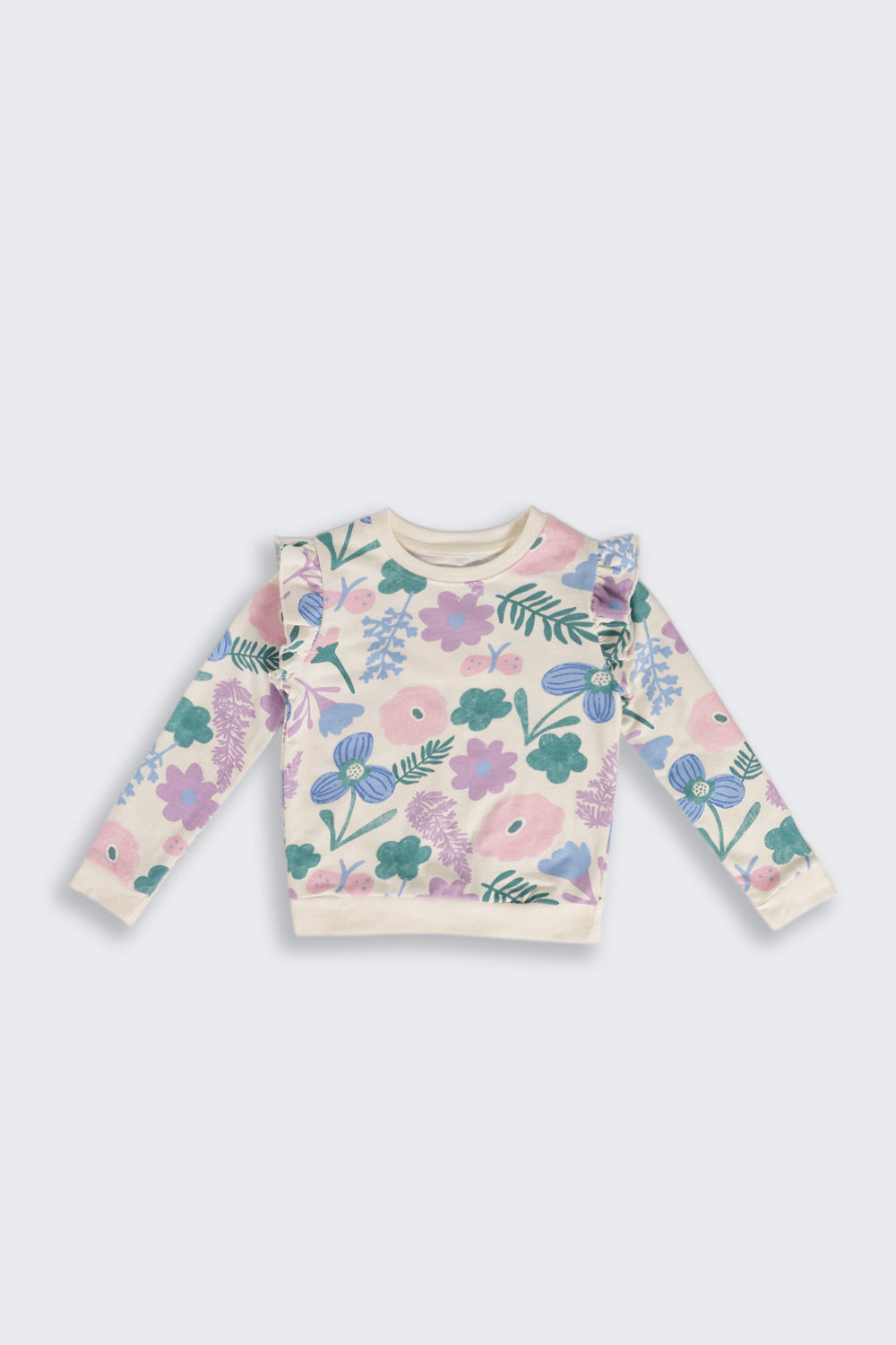 Multi Coloured Floral Ruffle Regular Fit Sweatshirt For Girls - Image 2